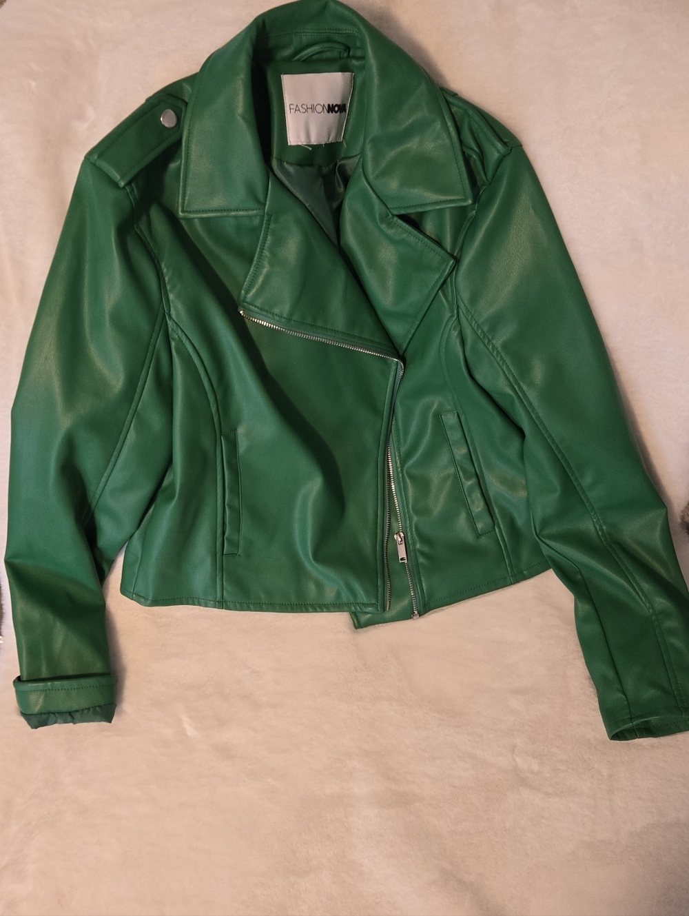 Fashion Nova Emerald Green Faux Leather Moto Jacket